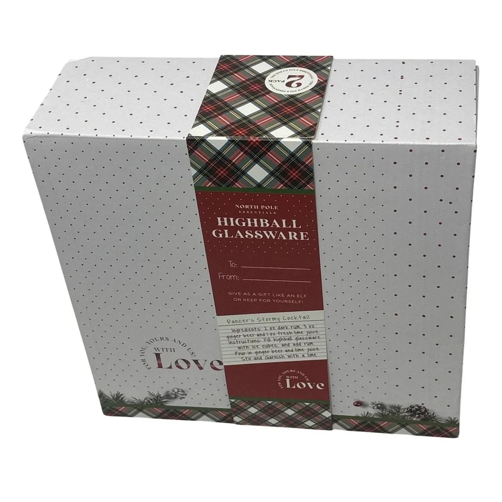 North Pole Essentials Christmas Highball Glasses 2 Pack 14oz Santa Reindeer New